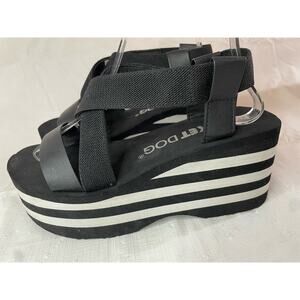 Women's Rocket Dog Platform Sandals Black White Striped 7 EUC